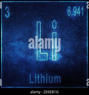 Elemento chimico al litio, segno con numero atomico e peso atomico, elemento Tavola periodica Foto Stock