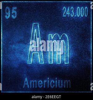 Elemento chimico dell'americio, segno con numero atomico e peso atomico, elemento Tavola periodica Foto Stock