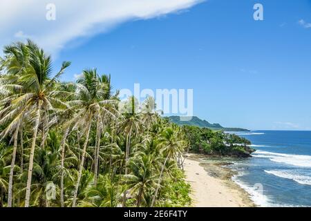 Siargao Island Himaya Beach, il miglior faro bianco e le incredibili palme Coconuts, Tigasao Village, San Isidro. Ottima acqua blu dell'oceano e sabbia bianca Foto Stock