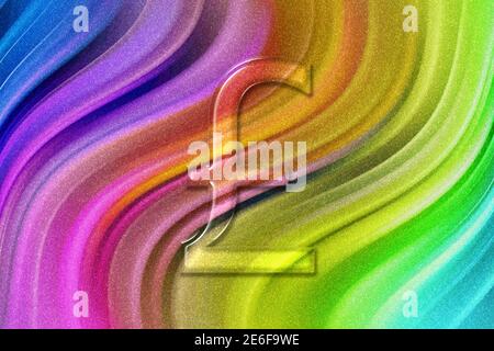 Sterlina britannica, sterlina inglese, valuta sterlina inglese, simbolo di valuta monetaria, sfondo glitter arcobaleno Foto Stock