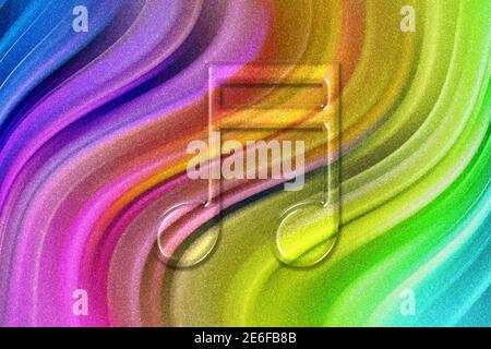 Beamed XVI nota simbolo, Musica sfondo, rainbow glitter sfondo Foto Stock