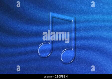 Simbolo dell'ottava nota con fascio, sfondo musicale, sfondo blu con glitter Foto Stock