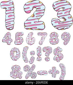 Carattere di ciambella, carattere gustoso. Oggetti isolati su sfondo bianco. Illustrazione Vettoriale