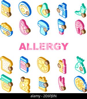 Allergy on Products Collection Icons Set Vector Illustrazione Vettoriale