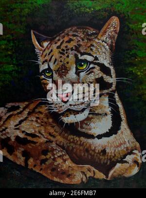 Originale dipinto ad olio sorridente carino tigre leopardo thailandia Foto Stock