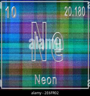 Elemento chimico neon, segno con numero atomico e peso atomico, elemento Tavola periodica Foto Stock
