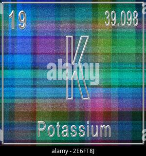 Elemento chimico del potassio, segno con numero atomico e peso atomico, elemento Tavola periodica Foto Stock