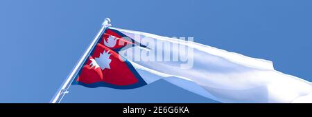 Rappresentazione 3D della bandiera nazionale del Nepal che si svanita il vento Foto Stock