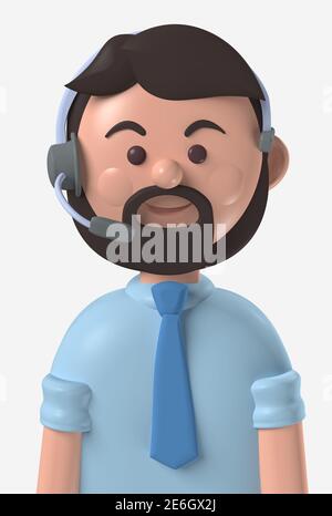 Cartoon personaggio 3d avatar sorridente caucasico professionale servizio clienti maschio lavoratore isolato su bianco Foto Stock