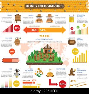 Infografica miele insieme con informazioni prodotto ape e vettore grafici illustrazione Illustrazione Vettoriale