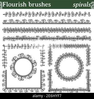 Potete disegnare qualsiasi linea o tracciato e applicare un pennello. Inoltre, è possibile creare cornici con forme diverse (rotonde, quadrate, ..) perché tutti i pennelli includono esterni Illustrazione Vettoriale