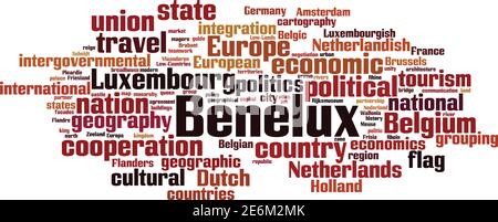 Concetto di nuvola di parole Benelux. Collage fatto di parole sul Benelux. Illustrazione vettoriale Illustrazione Vettoriale