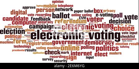 Concetto di nuvola di parole per il voto elettronico. Collage fatto di parole sulla votazione elettronica. Illustrazione vettoriale Illustrazione Vettoriale