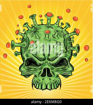 Mutante della faccia del cranio con coronavirus covid-19. Illustrazione vettoriale Illustrazione Vettoriale