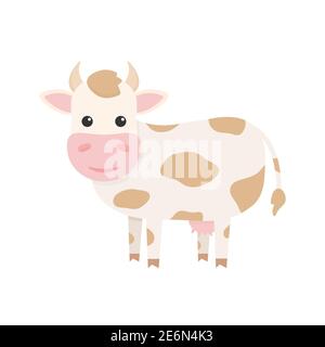 Carino carino mucca carino. Fattoria animale cartone animato. Illustrazione vettoriale isolata in bianco Illustrazione Vettoriale