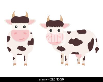 Carino mucche Charapprovvigiona insieme. Animali da fattoria cartoni animati. Illustrazione vettoriale isolata in bianco Illustrazione Vettoriale
