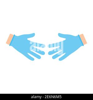Mani con guanti protettivi in lattice blu. Simbolo di protezione contro virus e batteri. Illustrazione vettoriale di concetto medico isolata su bianco Illustrazione Vettoriale
