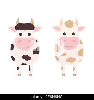 Carino mucche Charapprovvigiona insieme. Animali da fattoria cartoni animati. Illustrazione vettoriale isolata in bianco Illustrazione Vettoriale