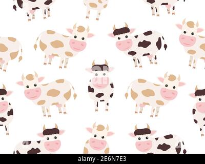Carino modello senza giunture mucca. Vettore animale di fattoria sfondo. Illustrazione Vettoriale