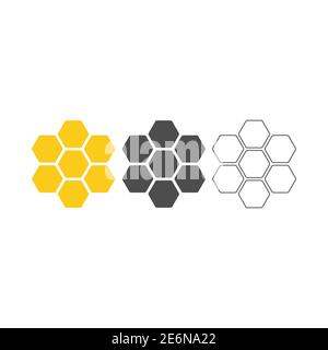 Set di icone a pettine al miele. Raccolta di simboli del pettine di miele. Illustrazione vettoriale isolata in bianco. Illustrazione Vettoriale