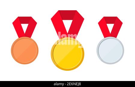 Set di medaglie d'oro, d'argento e di bronzo. Icona delle medaglie di primo, secondo e terzo posto o premio. Medaglie d'oro, d'argento, di bronzo. Vettore su backgr. Isolato Illustrazione Vettoriale