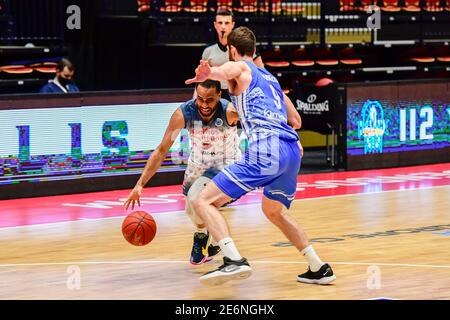 DEN BOSCH, PAESI BASSI - GENNAIO 29: Jabril Durham di Belfius Mons-Hainaut durante la partita della Coppa Europa FIBA tra Belfius Mons-Hainaut e Iraklis BC a Maaspoort il 29 Gennaio 2021 a Den Bosch, Paesi Bassi (Foto di Bert van Berkum/Orange Pictures) Credit: Orange Pics BV/Alamy Live News Foto Stock