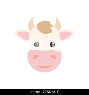 Icona della testa della mucca. Fattoria animale piatto. Vettore isolato su sfondo bianco Illustrazione Vettoriale