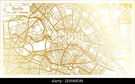 Berlino Germania Mappa della città in stile retro in colore dorato. Mappa di contorno. Illustrazione vettoriale. Illustrazione Vettoriale