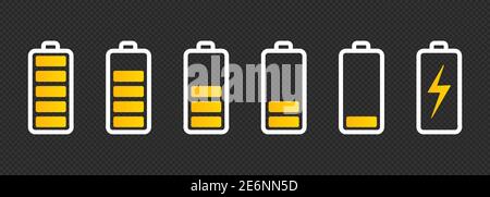 Batteria con diversi livelli di carica, icone impostate. EPS vettoriale 10 Illustrazione Vettoriale
