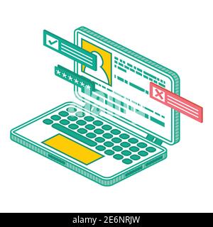 Computer portatile Isometrico moderno. Illustrazione vettoriale. Dispositivo elettronico 3d a profilo isolato. Illustrazione Vettoriale
