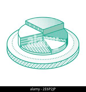 Elemento infografico grafico a torta di contorno. Diagramma a torta isometrico isolato su bianco. Illustrazione vettoriale. Illustrazione Vettoriale