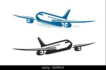 Volo in aereo. Compagnia aerea, vettore simbolo di viaggio Illustrazione Vettoriale