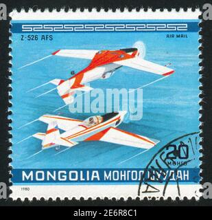 MONGOLIA - CIRCA 1980: Francobollo stampato dalla Mongolia, mostra aereo, circa 1980 Foto Stock