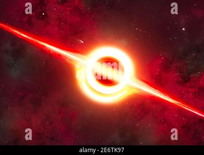 Campo gravitazionale di un buco nero, attrazione gravitazionale. Meteoriti e asteroidi in procinto di essere inghiottiti. Nuovi mondi e galassie. Nebulose Foto Stock