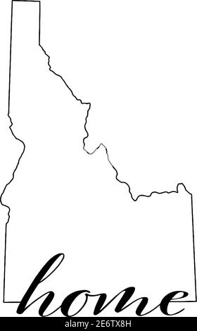 Mappa di stato Idaho contorno con la parola home scritta nel contorno, grafica vettoriale su sfondo bianco Illustrazione Vettoriale