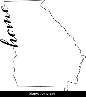 Mappa di stato della Georgia delineare con la parola home scritta in il contorno Illustrazione Vettoriale