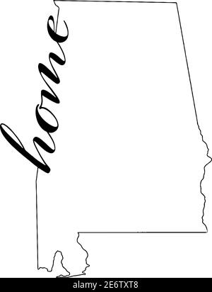 Mappa di stato dell'Alabama delineare con la parola home scritta in il contorno della mappa Illustrazione Vettoriale