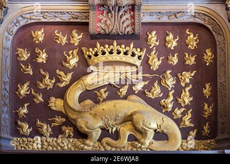Francia, Loir et Cher, Blois, Valle della Loira Patrimonio Mondiale dell'UNESCO, castelli della Loira, Castello reale di Blois, il simbolo di salamander Francois i Foto Stock
