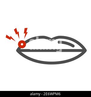 Labbra con icona linea herpes, concetto sanitario, bocca piaghe segno su sfondo bianco, labbra irritate icona in stile profilo per il concetto mobile e web Illustrazione Vettoriale
