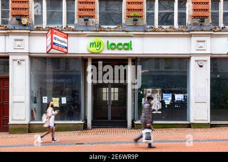 Il mio negozio locale su New Street, Birmingham, Regno Unito, chiuso. Foto Stock