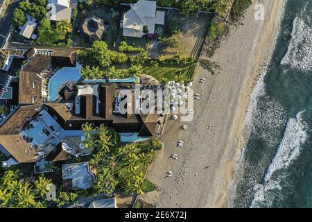 Francia, Isola di Reunion, Patrimonio Mondiale dell'UNESCO, Saint-Paul, Boucan-Canot, Saint-Alexis Hotel (vista aerea) Foto Stock