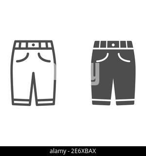 Linea Capri e icona solida, abbigliamento concept, pantaloni uomo sport segno su sfondo bianco, icona pantaloni Capri in stile outline per mobile concept e web Illustrazione Vettoriale