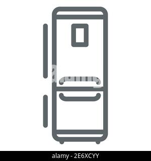 Icona della linea del frigorifero, concetto di elettrodomestici da cucina, segno del frigorifero su sfondo bianco, icona del frigorifero da cucina in stile outline per il concetto mobile e il web Illustrazione Vettoriale