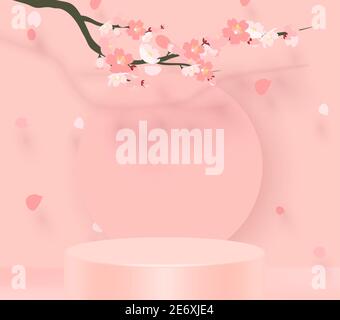 Ramo di rosa sakura. Fiore di ciliegio giapponese. Illustrazione vettoriale. Sfondo vettoriale supporto 3D Illustrazione Vettoriale