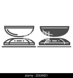 Bilancia da cucina a linea e icona a tinta unita, concetto di elettrodomestici da cucina, simbolo della bilancia su sfondo bianco, icona della scala in stile outline per dispositivi mobili Illustrazione Vettoriale