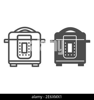 Linea di cottura lenta e icona solida, concetto di elettrodomestici da cucina, segno di pentola elettrica su sfondo bianco, icona multicooker in stile contorno per dispositivi mobili Illustrazione Vettoriale