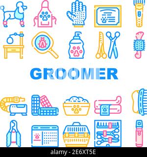 Groomer PET Service Collection icone Imposta vettore Illustrazione Vettoriale
