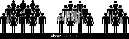 Semplice icona a forma di folla, gruppo di silhouette in piedi in fila Illustrazione Vettoriale