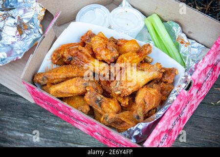 Buffalo Chicken Wings, l'originale Buffalo Wings at Anchor Bar, Buffalo, NY, USA Foto Stock