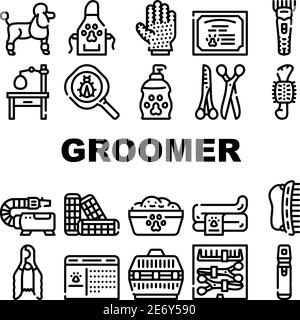 Groomer PET Service Collection icone Imposta vettore Illustrazione Vettoriale